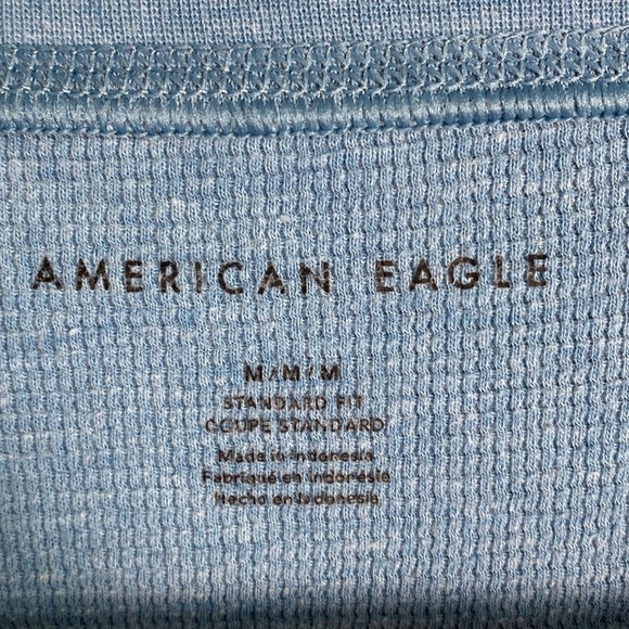 American Eagle Men's Pale Blue Long Sleeve Tight Waffle Knit LS T-Shirt Medium - Picture 2 of 13
